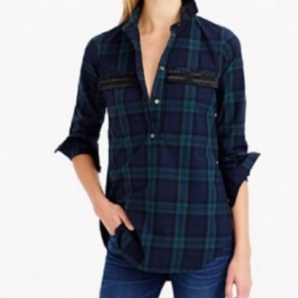 J.Crew Chevron Beaded Plaid Popover sz.6